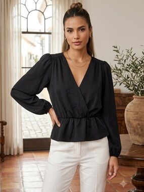 Express Black V-Neck Peplum Blouse